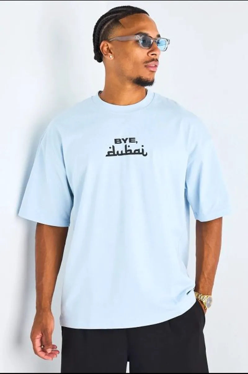 T-shirt à motif " bye dubai " bleu clair