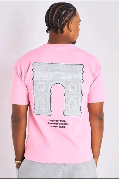 T-shirt rose à imprimé et inscription "inspired by paris "