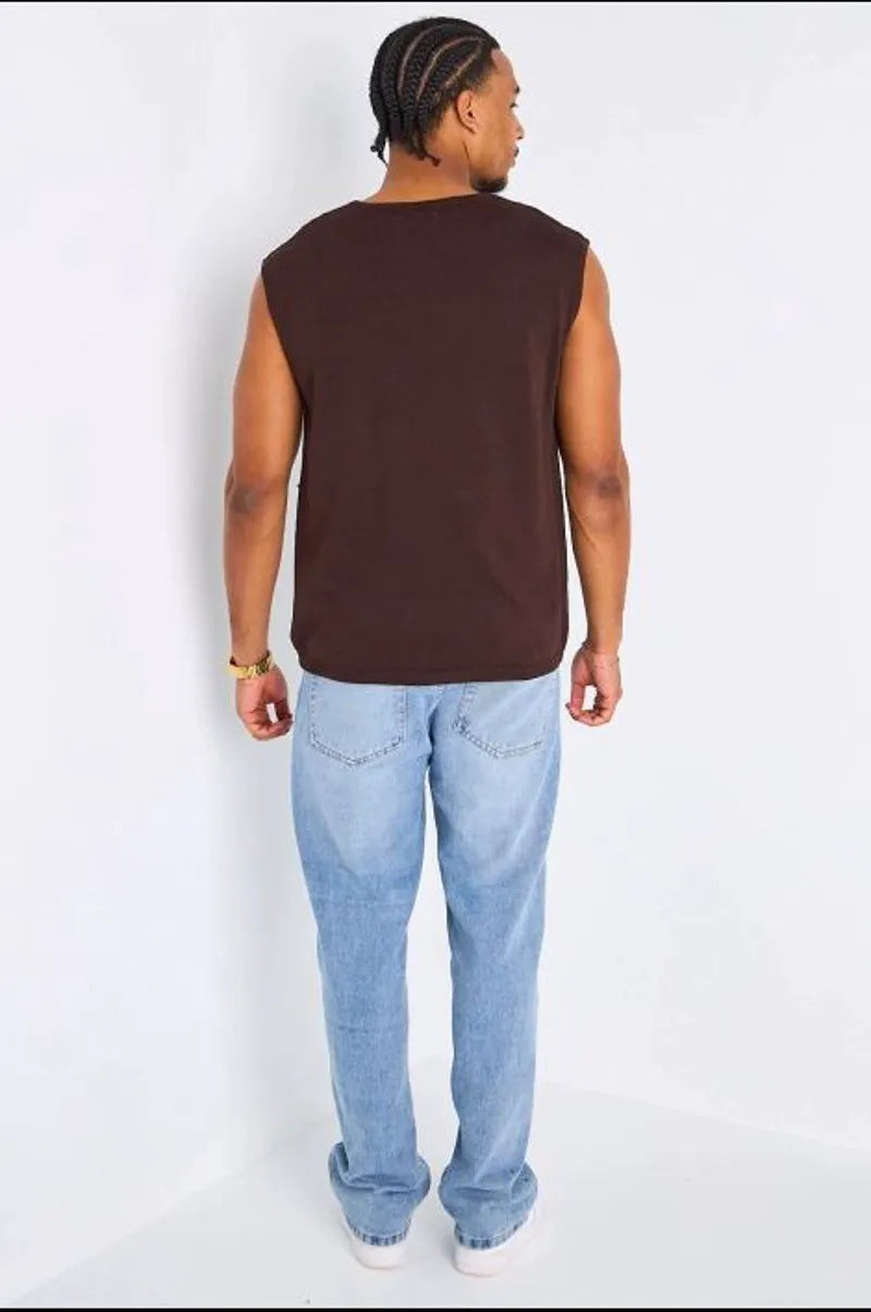 T-shirt style débardeur large ajouré marron