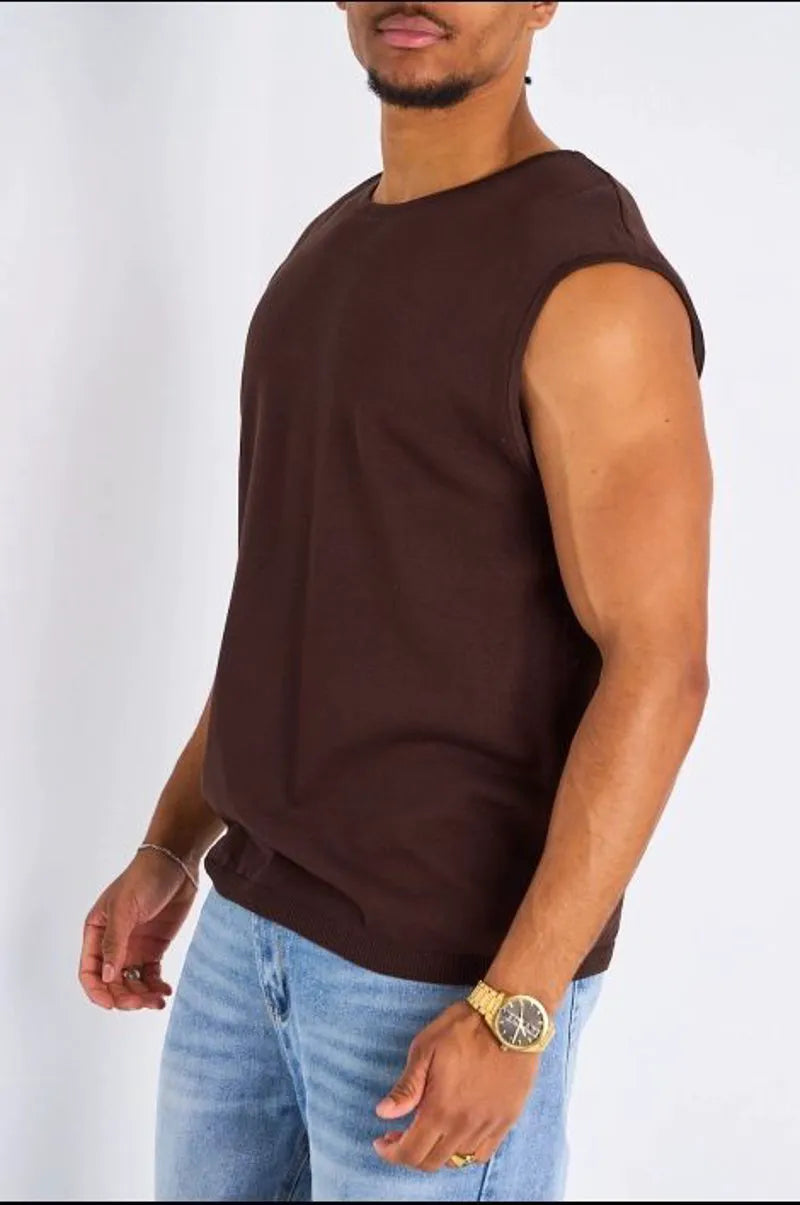 T-shirt style débardeur large ajouré marron