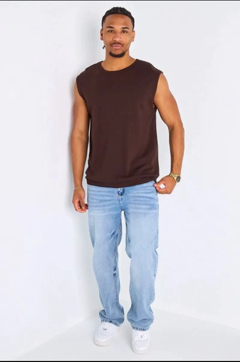 T-shirt style débardeur large ajouré marron