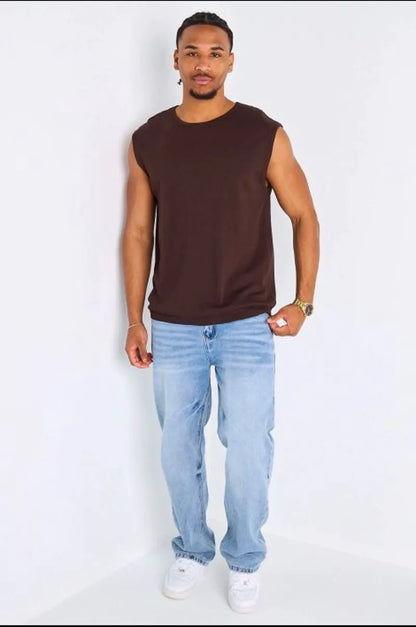 T-shirt style débardeur large ajouré marron