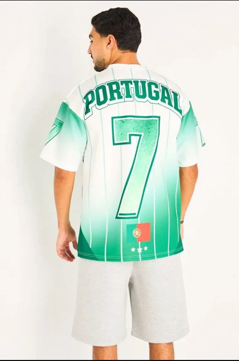 Tee-shirt vert à inscription '' Portugal ''