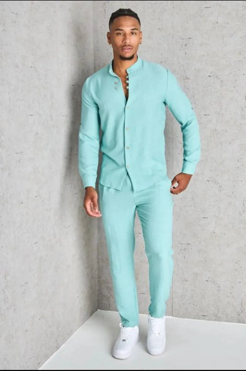 Two-piece set: turquoise shirt and trousers