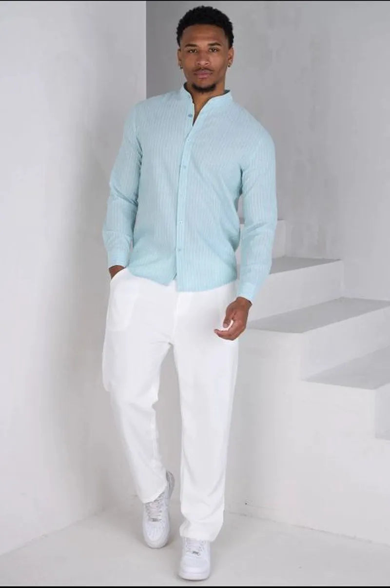 Turquoise striped long-sleeve shirt