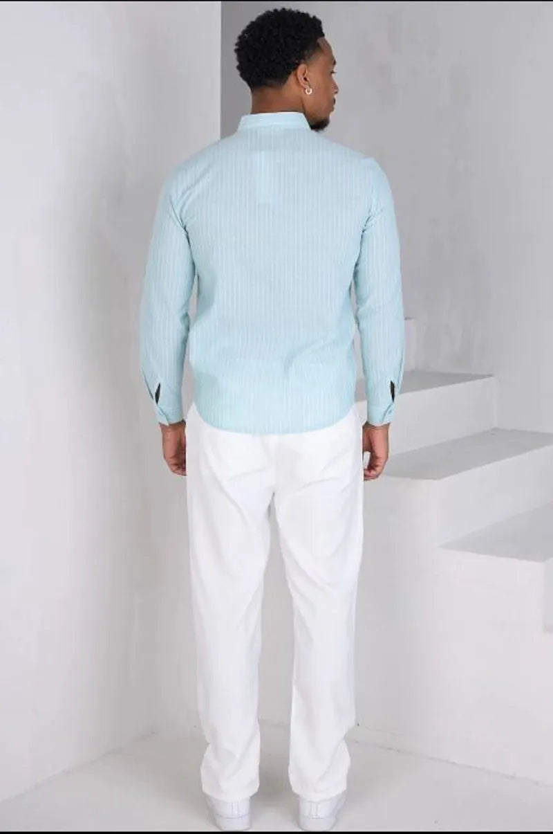 Turquoise striped long-sleeve shirt