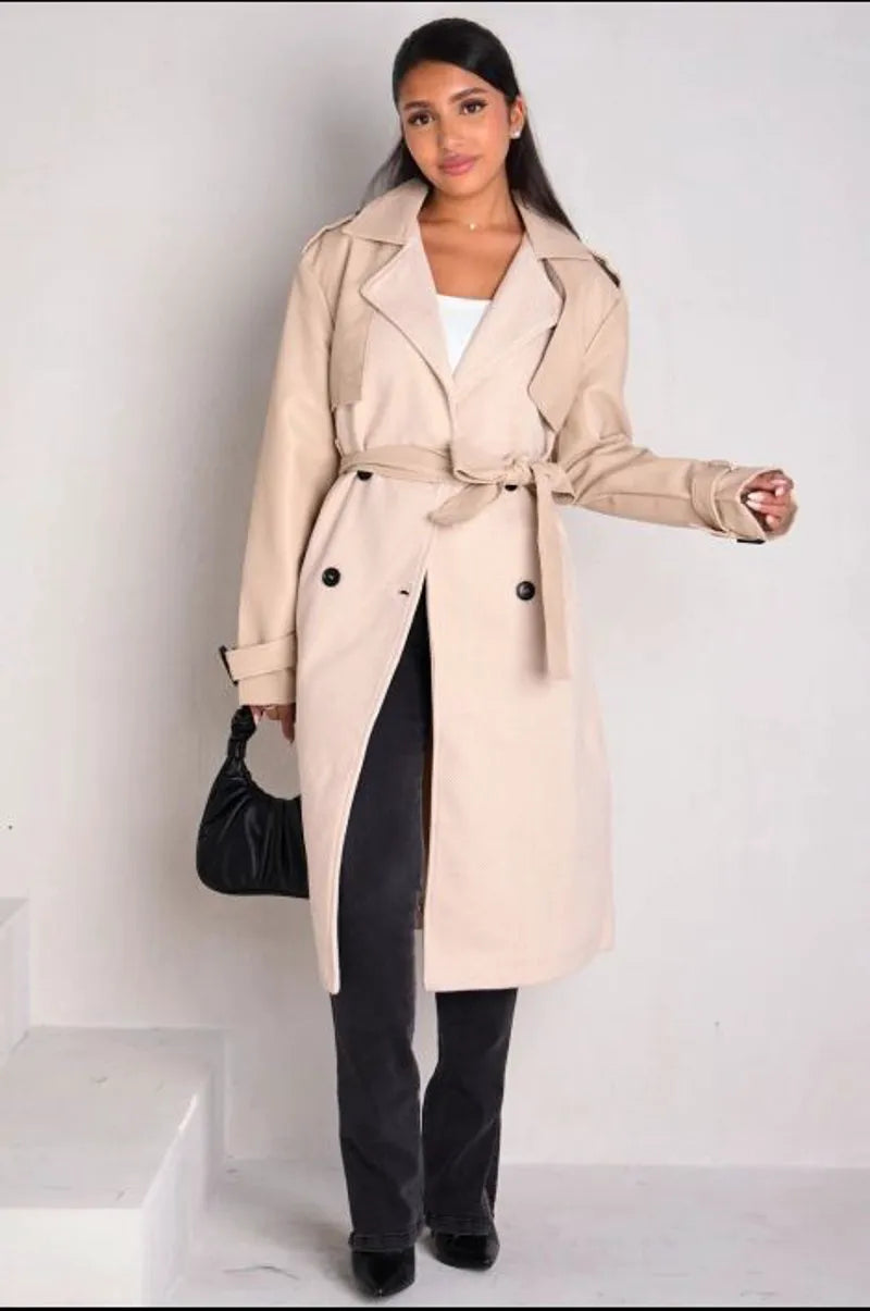 Two-tone faux leather jacket in beige