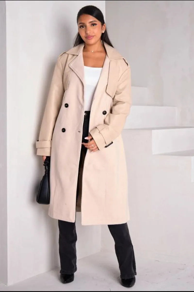 Two-tone faux leather jacket in beige