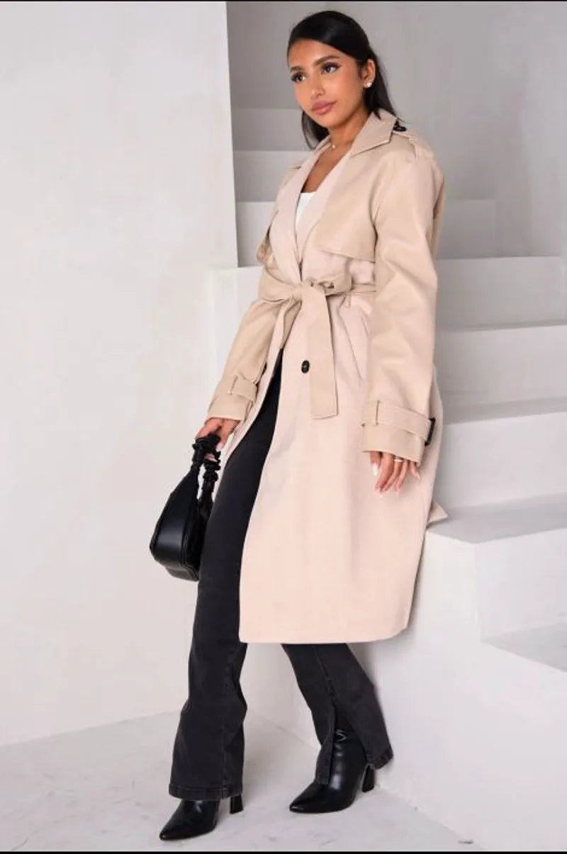 Two-tone faux leather jacket in beige