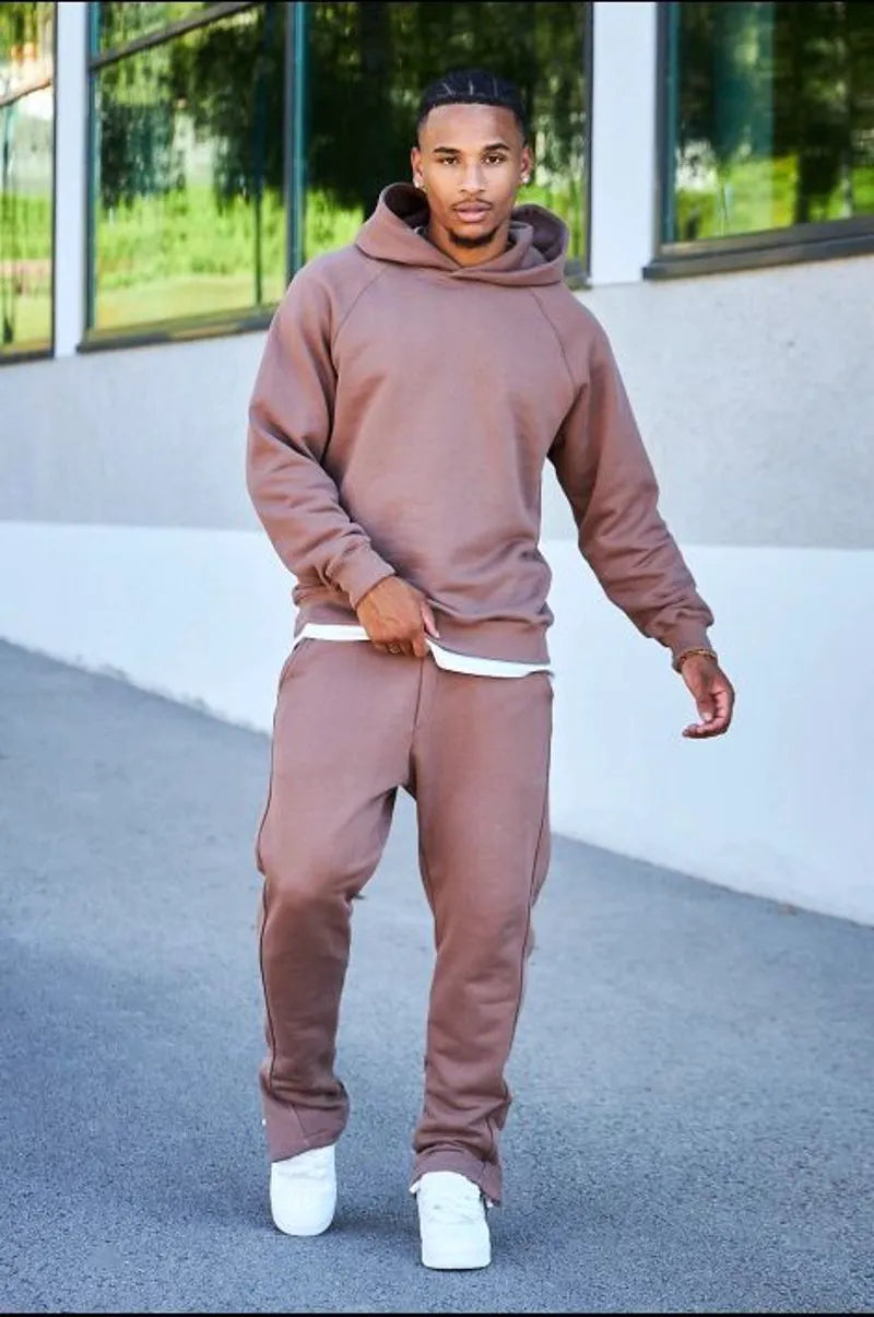 Two-piece brown sweatshirt and jogger set