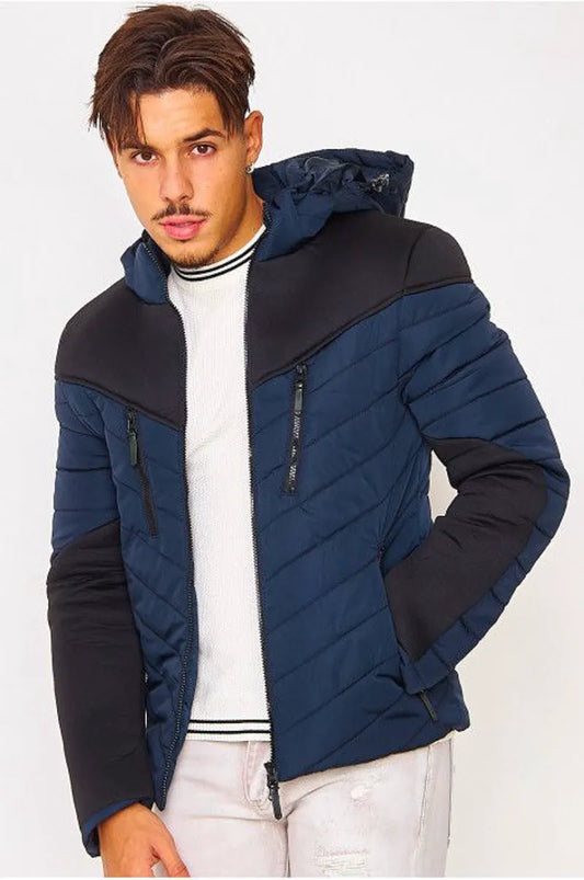 Two-tone blue/black lightweight quilted jacket