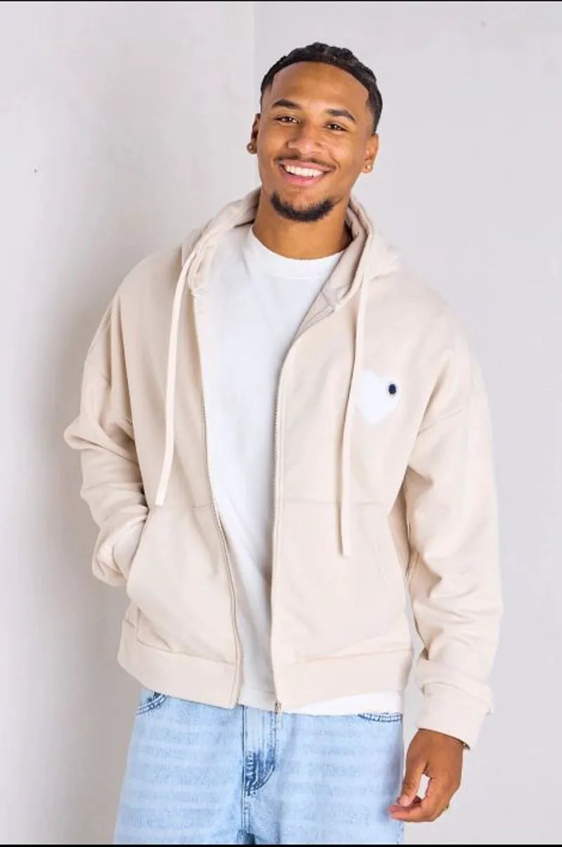 Beige hooded jacket with heart detail