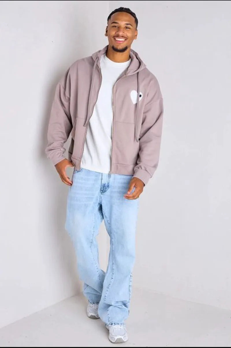 Gray hooded jacket with heart detail