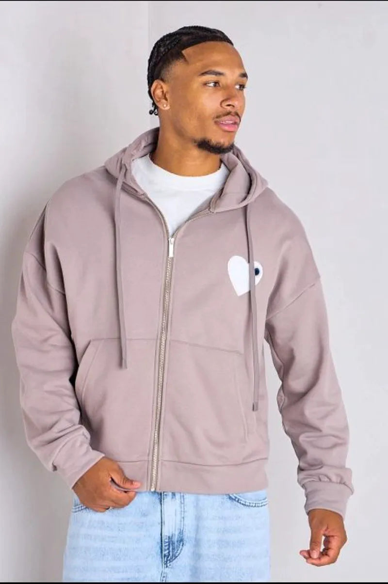 Gray hooded jacket with heart detail