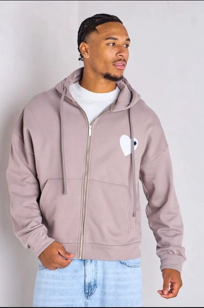 Gray hooded jacket with heart detail