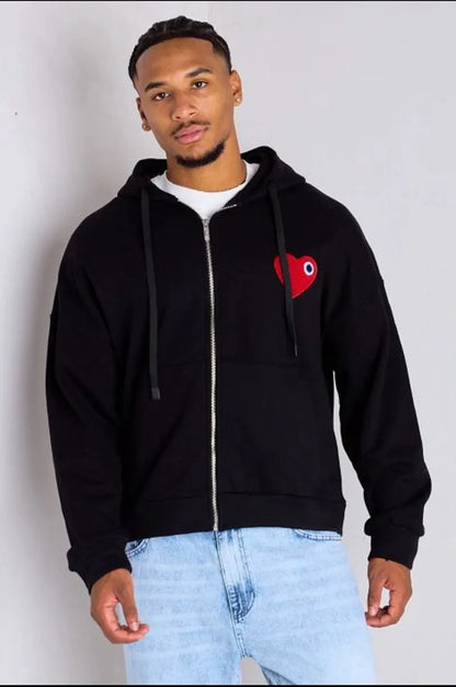 Black hoodie with heart detail
