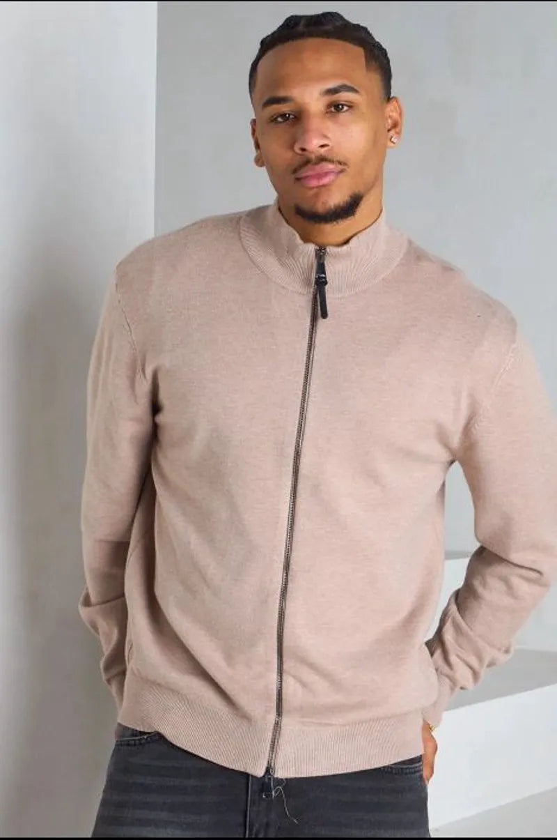Veste basique à col rond et manches longues beige