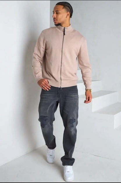 Veste basique à col rond et manches longues beige