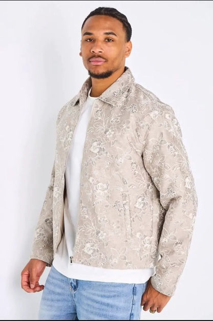 Veste beige à motifs floraux