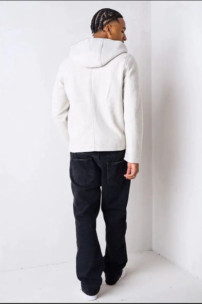 Light beige zip-up smooth fleece jacket