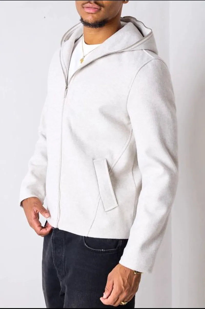 Light beige zip-up smooth fleece jacket