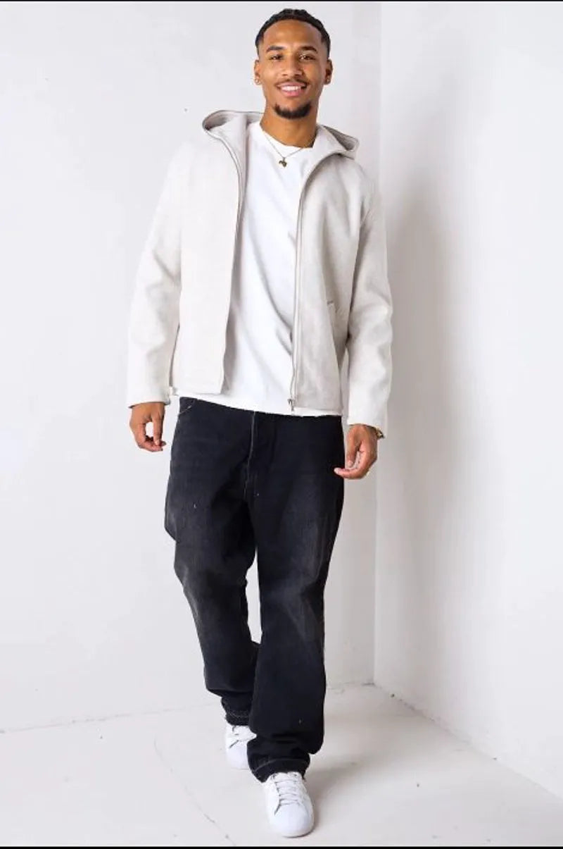 Light beige zip-up smooth fleece jacket