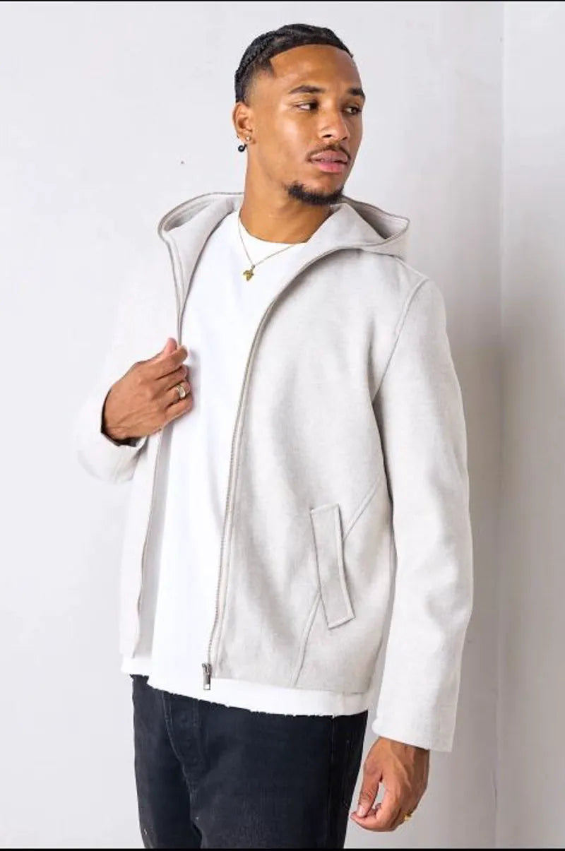 Light beige zip-up smooth fleece jacket