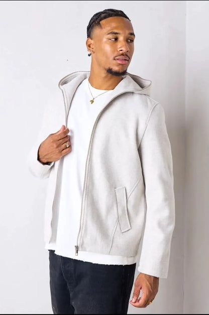 Light beige zip-up smooth fleece jacket
