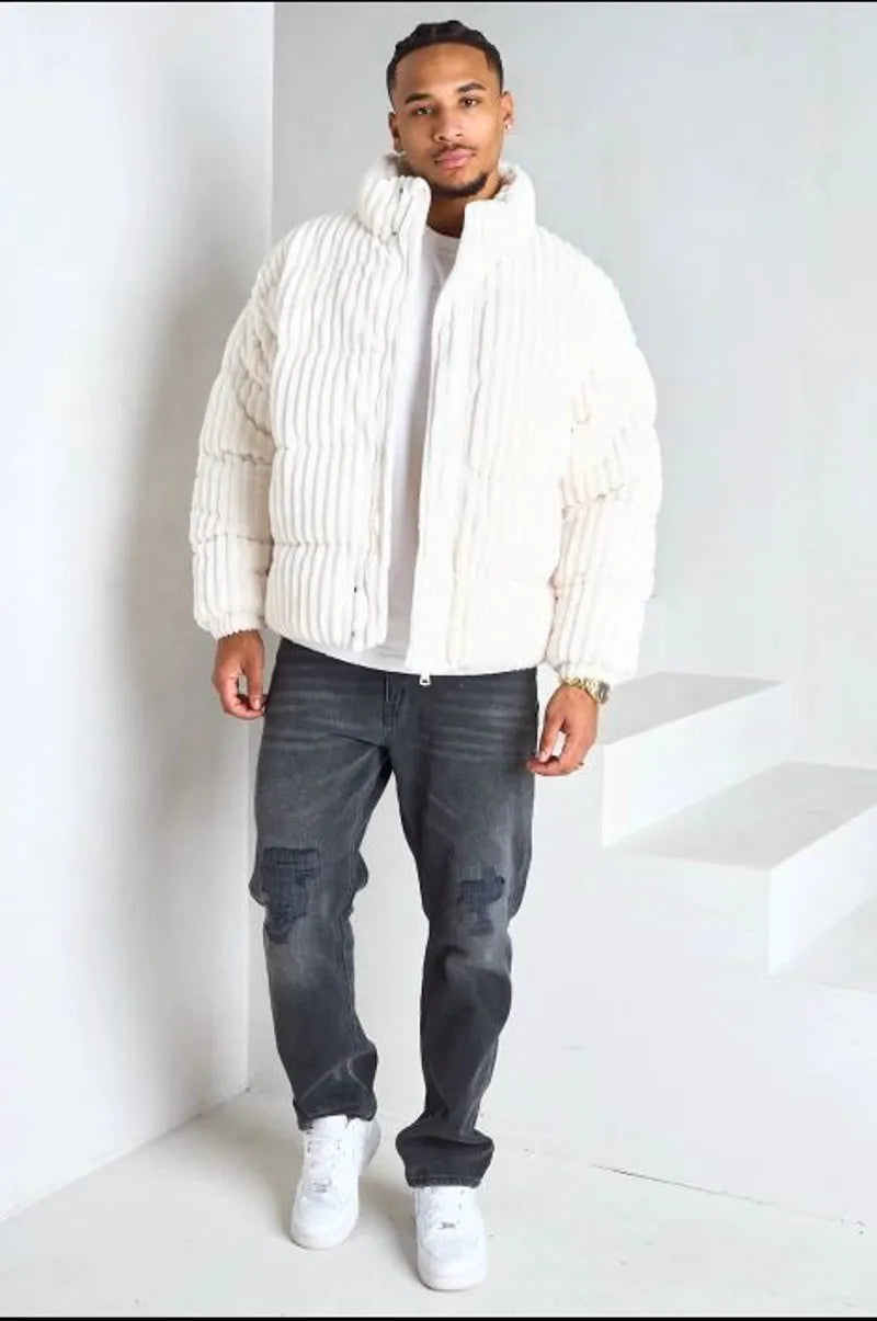 Veste blanche à col montant effet minky