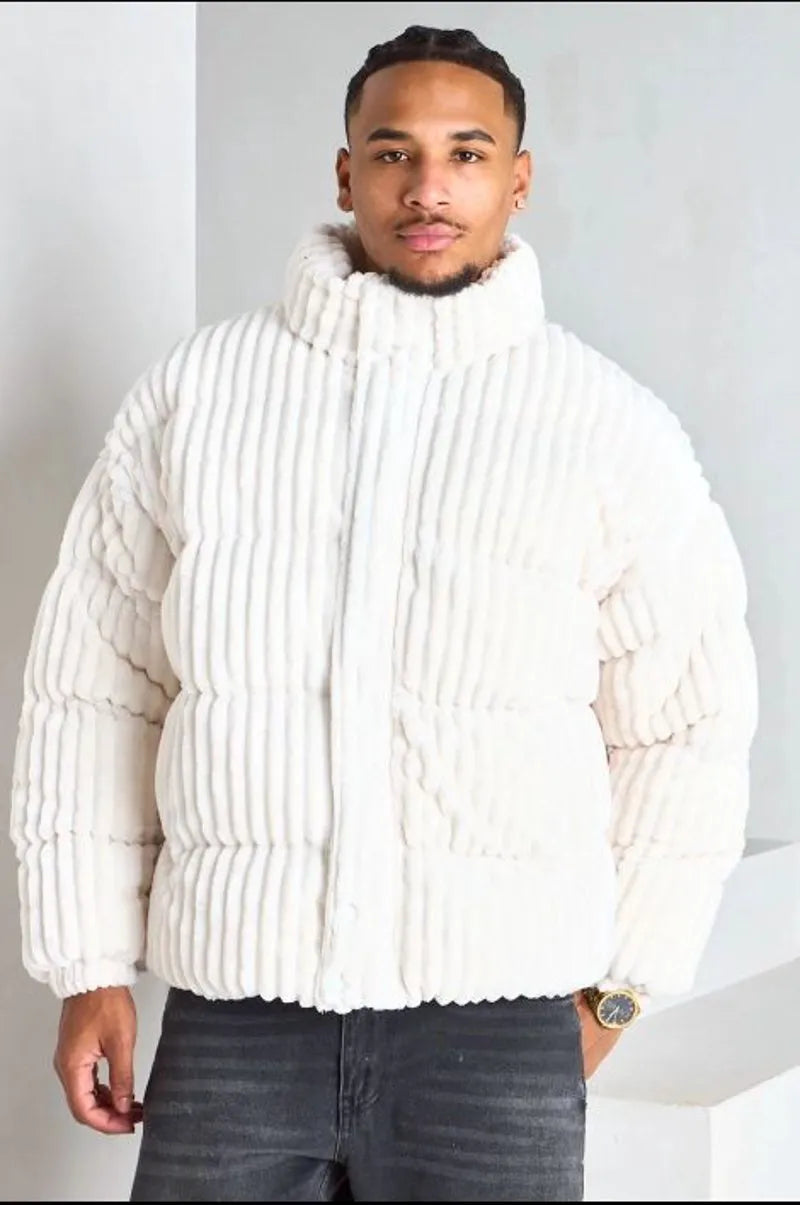 Veste blanche à col montant effet minky