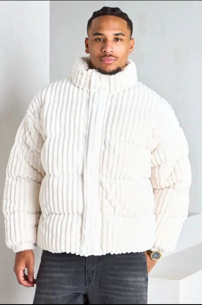 Veste blanche à col montant effet minky