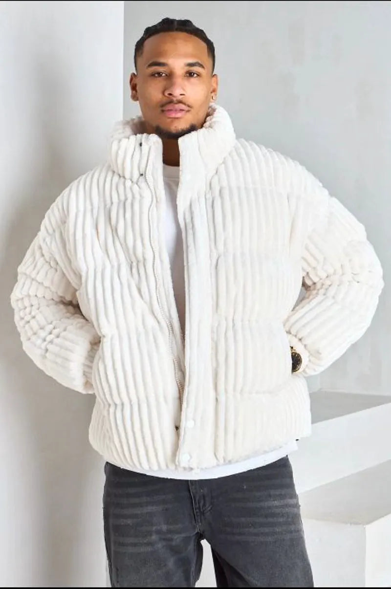 Veste blanche à col montant effet minky