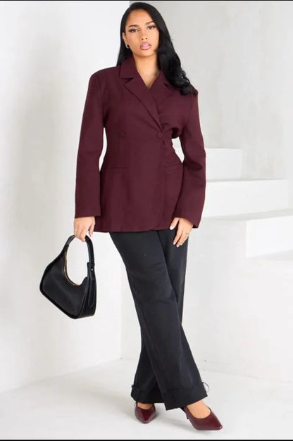 Burgundy single-button blazer jacket