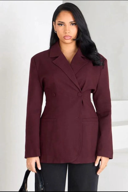 Burgundy single-button blazer jacket