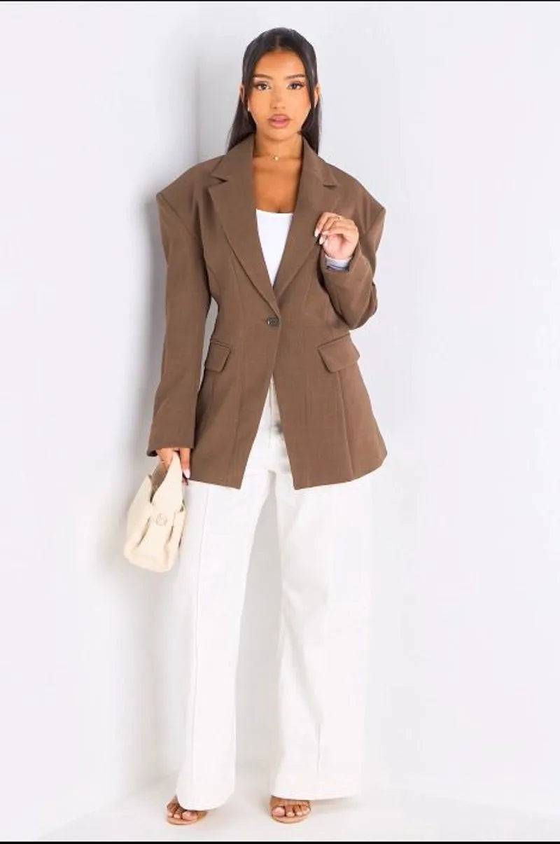 copy of Veste blazer camel à coupe droite ceinturée