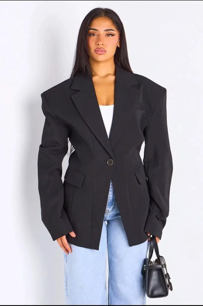 copy of copy of Veste blazer camel à coupe droite ceinturée