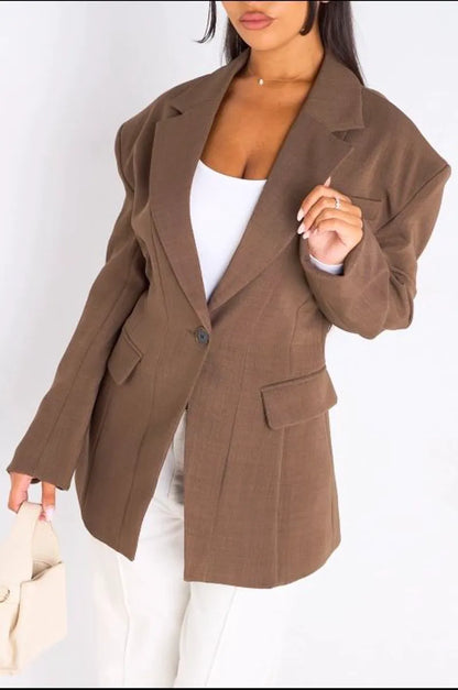 copy of Veste blazer camel à coupe droite ceinturée