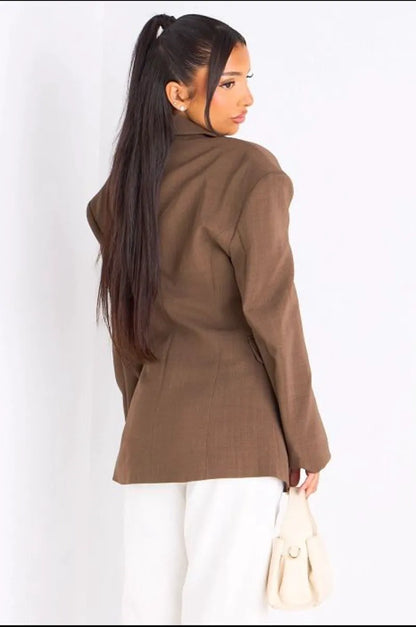 copy of Veste blazer camel à coupe droite ceinturée