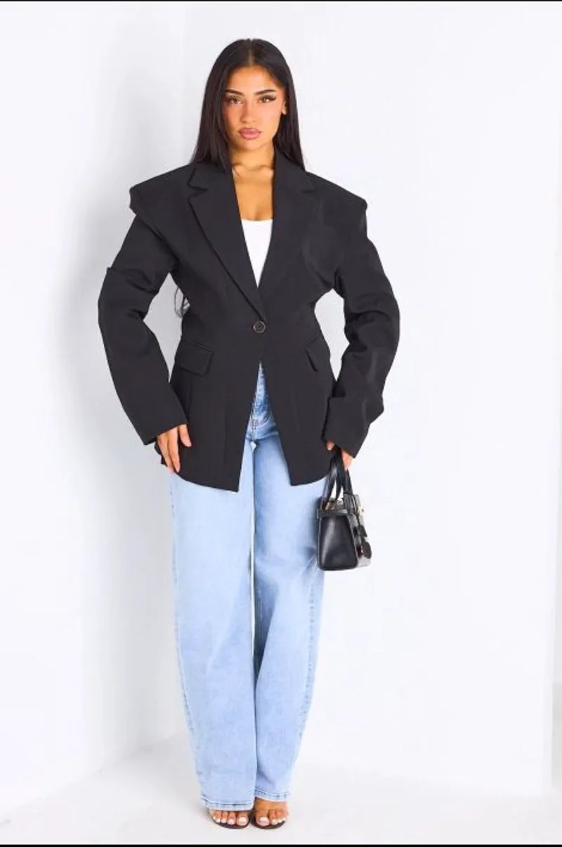 copy of copy of Veste blazer camel à coupe droite ceinturée