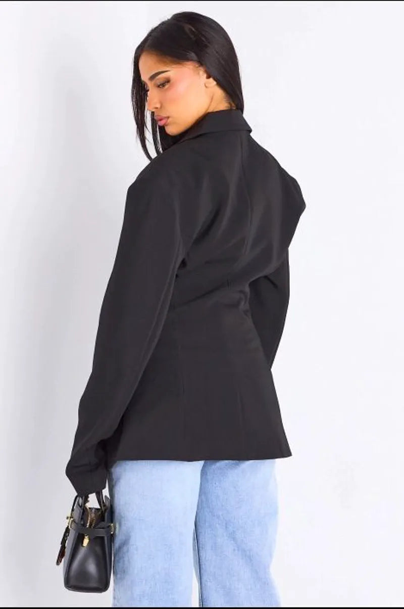 copy of copy of Veste blazer camel à coupe droite ceinturée