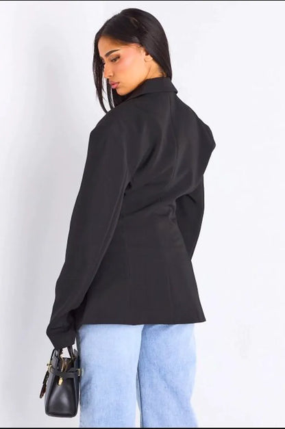 copy of copy of Veste blazer camel à coupe droite ceinturée