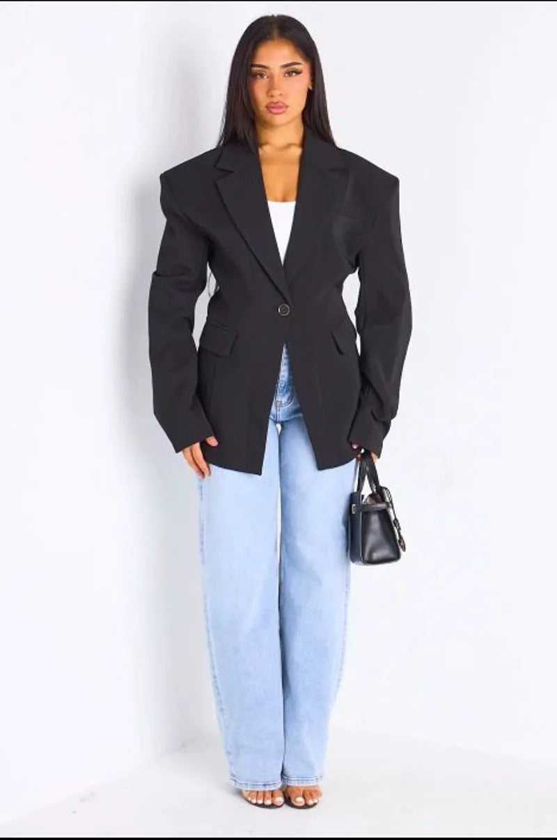 copy of copy of Veste blazer camel à coupe droite ceinturée
