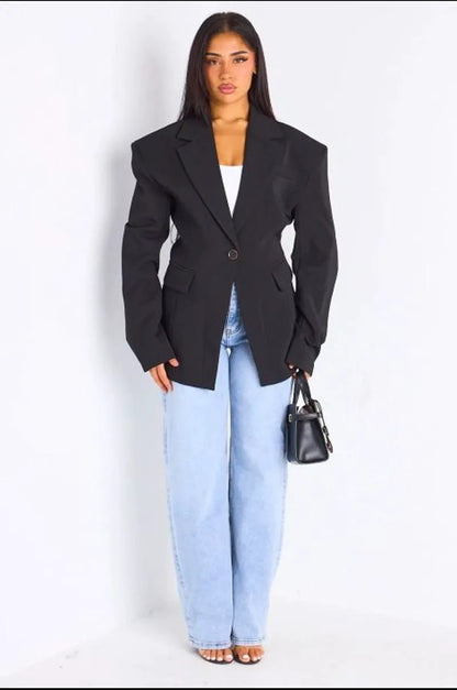 copy of copy of Veste blazer camel à coupe droite ceinturée