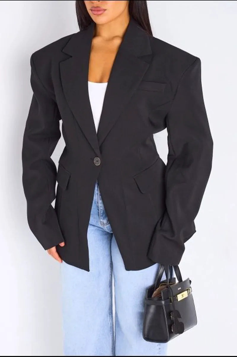 copy of copy of Veste blazer camel à coupe droite ceinturée