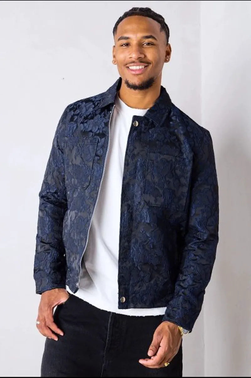 Navy blue embroidered floral jacket