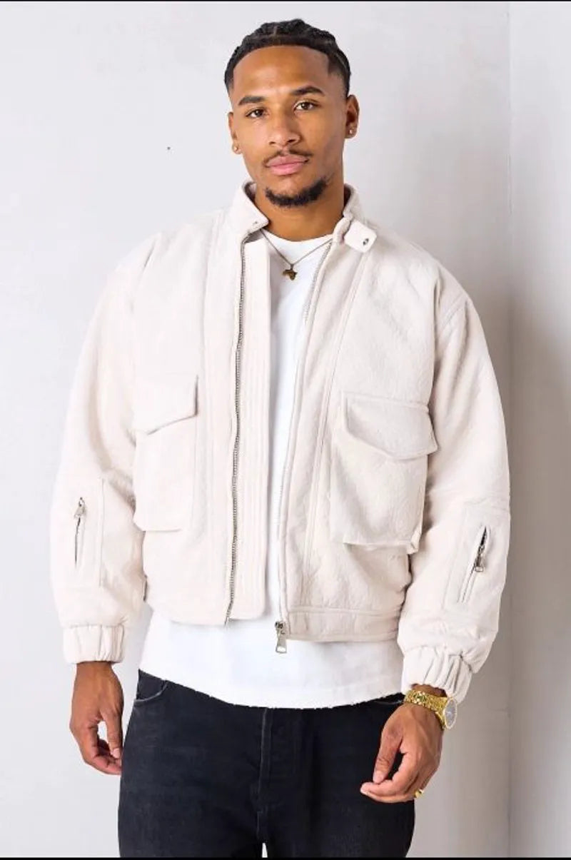 Beige velvet bomber jacket