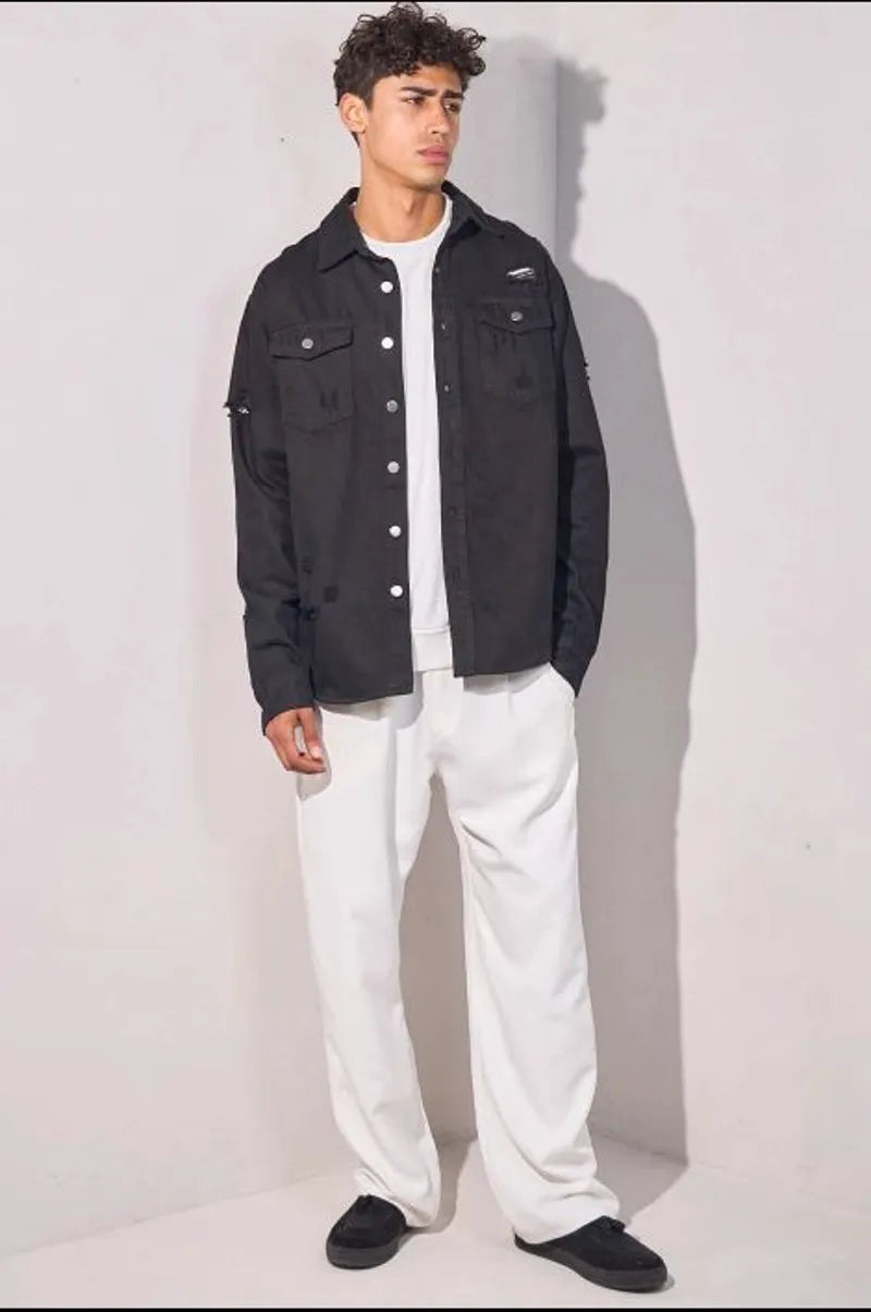 Black denim shirt-jacket