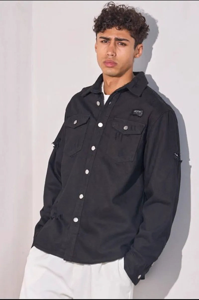 Black denim shirt-jacket