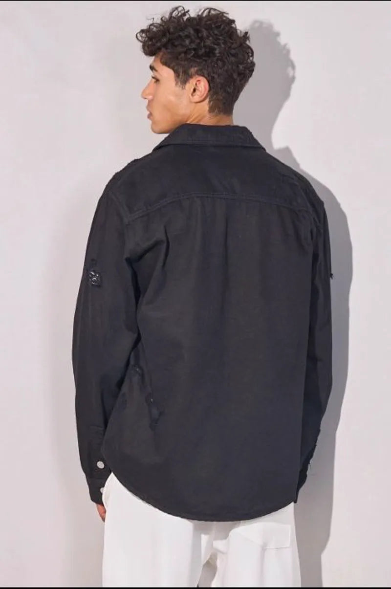 Black denim shirt-jacket