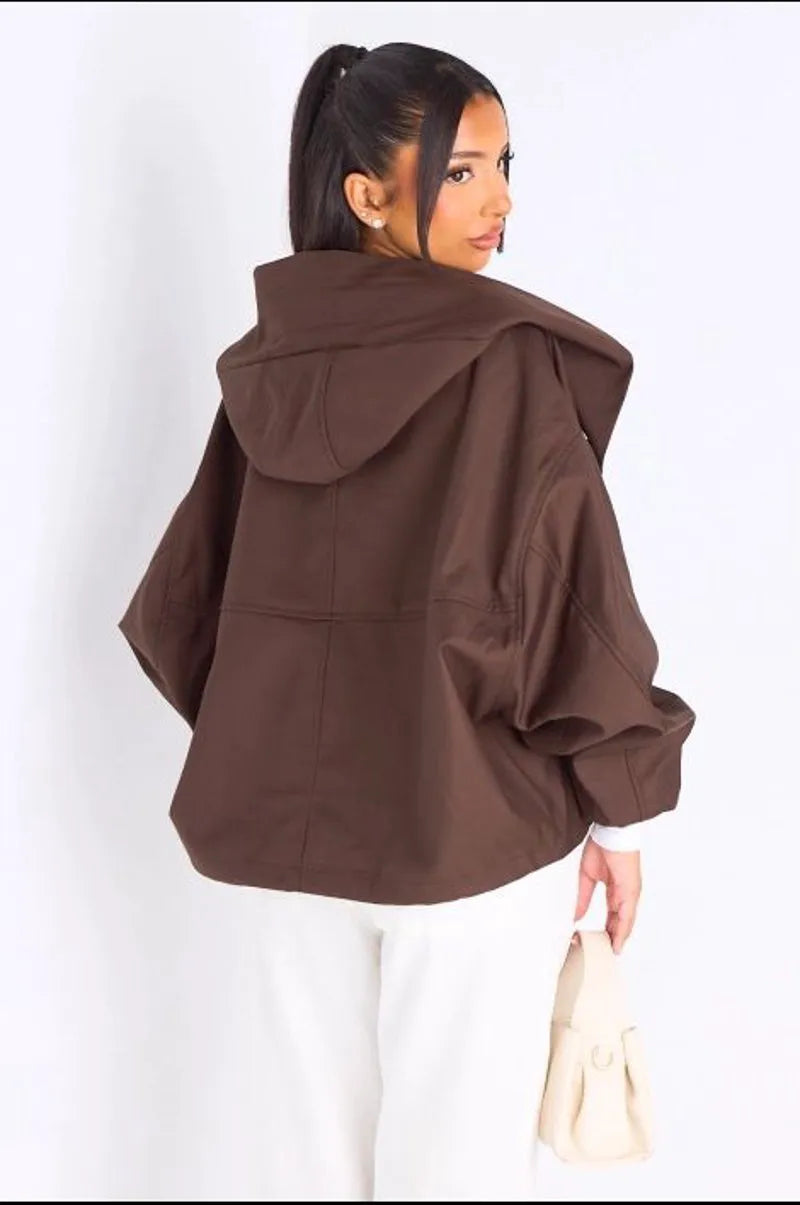 Veste courte marron à capuche